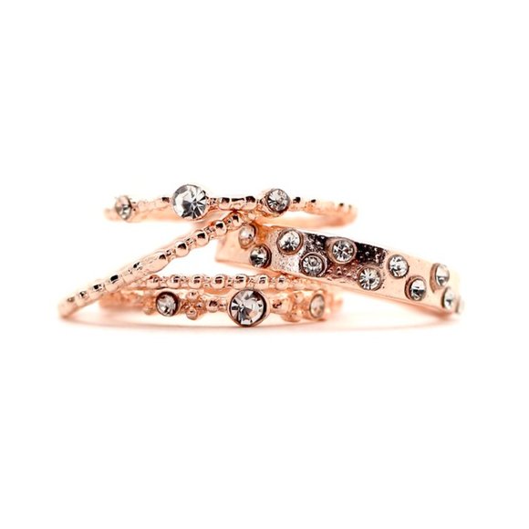 18k Gold Rose Dipped White Topaz Stack Rings - Picture 8 of 9